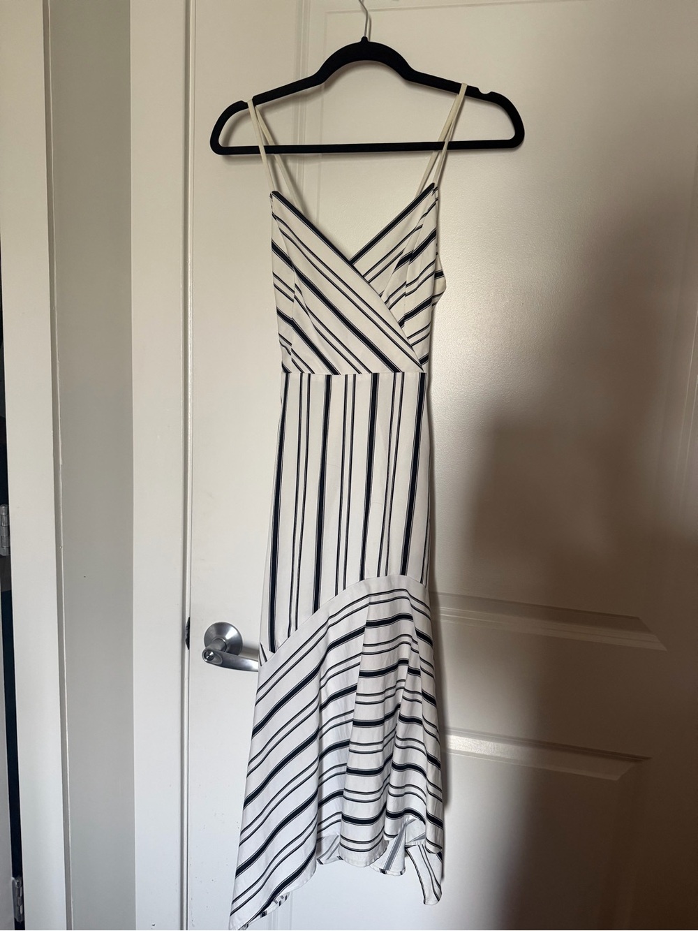 Adolfo Dominguez White and Black Striped Asymmetrical Midi Dress
